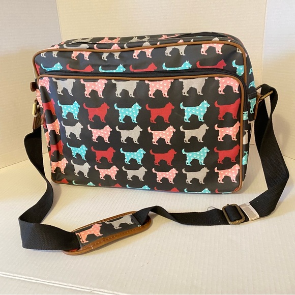 Miss Lulu Handbags - Miss Lulu Matte Finish Oilcloth Satchel Messenger Bag Dogs